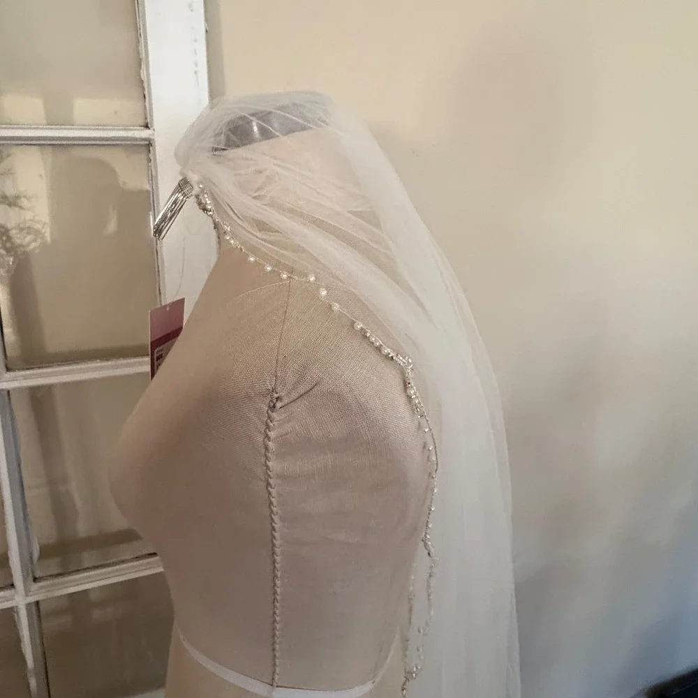 ELENA Bridal Wedding Veil Ivory Beaded Tulle Scalloped Women's OS New Comb